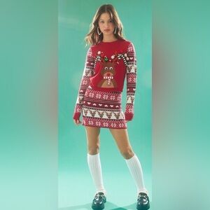 NWOT Fair Isle Reindeer Holiday Sweater Dress.